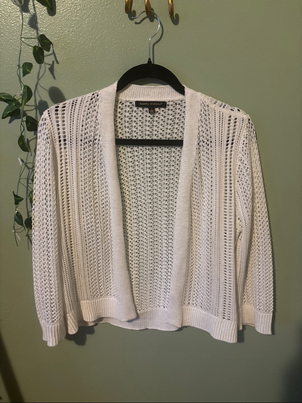 kathy ireland Open-Front Crochet Cardigan - White